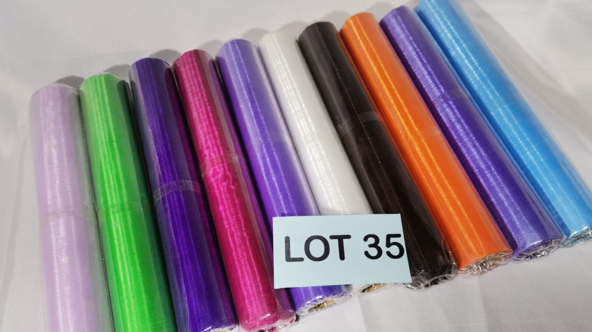 10 Rolls of 10m Mixed Colour Sheer Organza Material. RRP £70