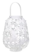 Decorative White Metal Flower Lantern with Flat Base. RRP £29.99