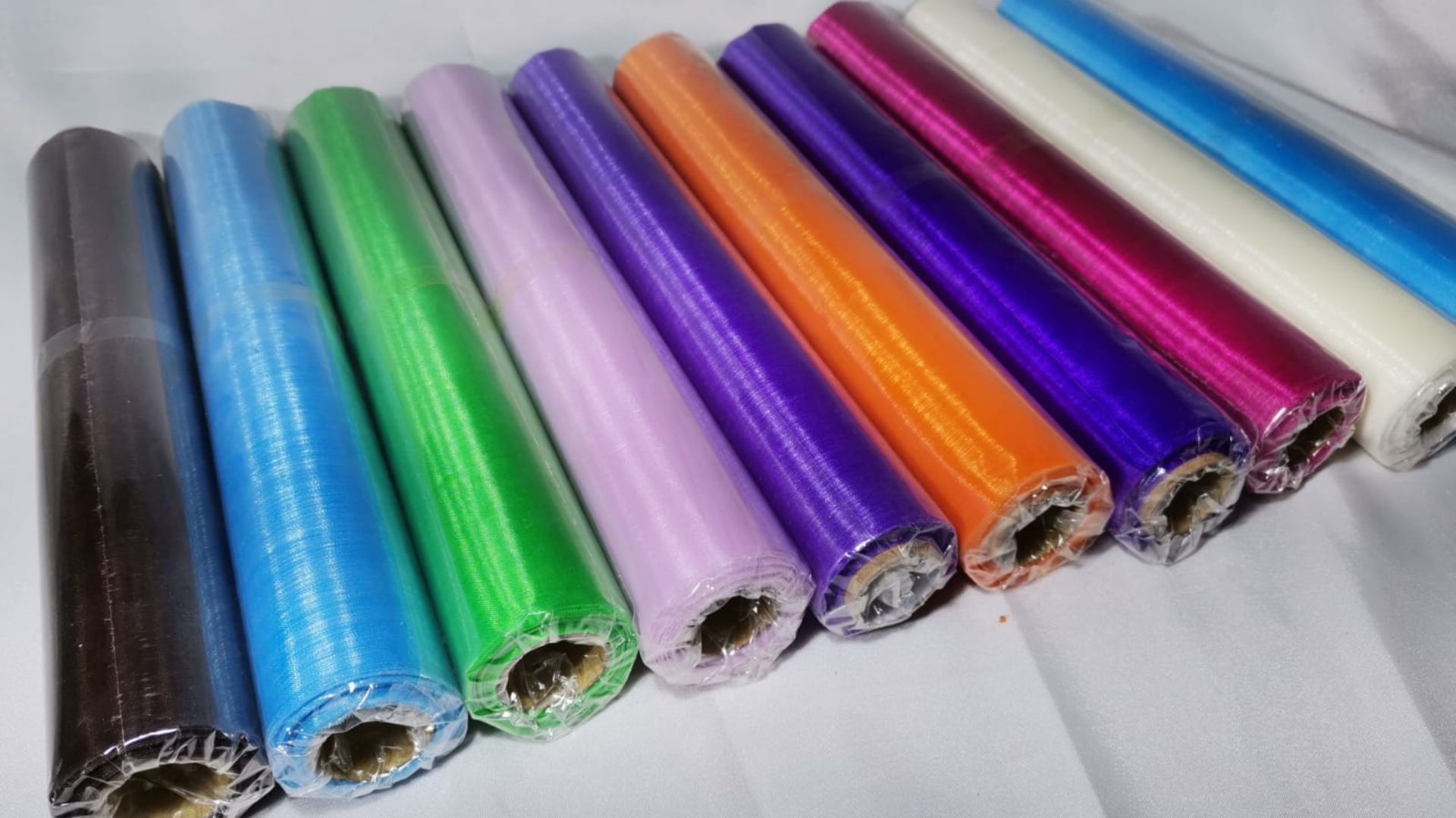 10 Rolls of 10m Mixed Colour Sheer Organza Material. RRP £70 - Image 2 of 3