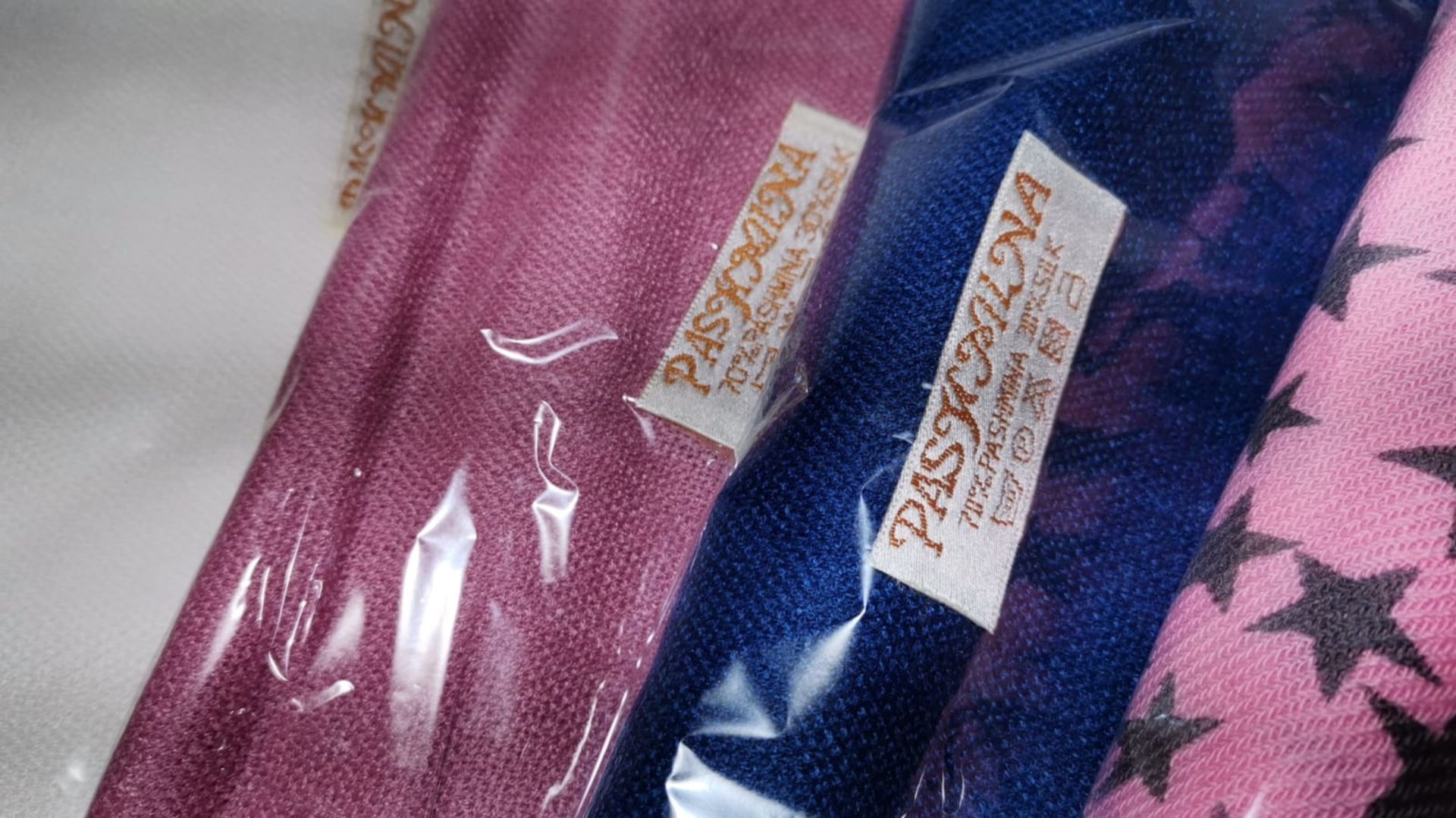 Variety of 10 Coloured / Patterned Pashmina Scarves. RRP £200 - Image 2 of 5