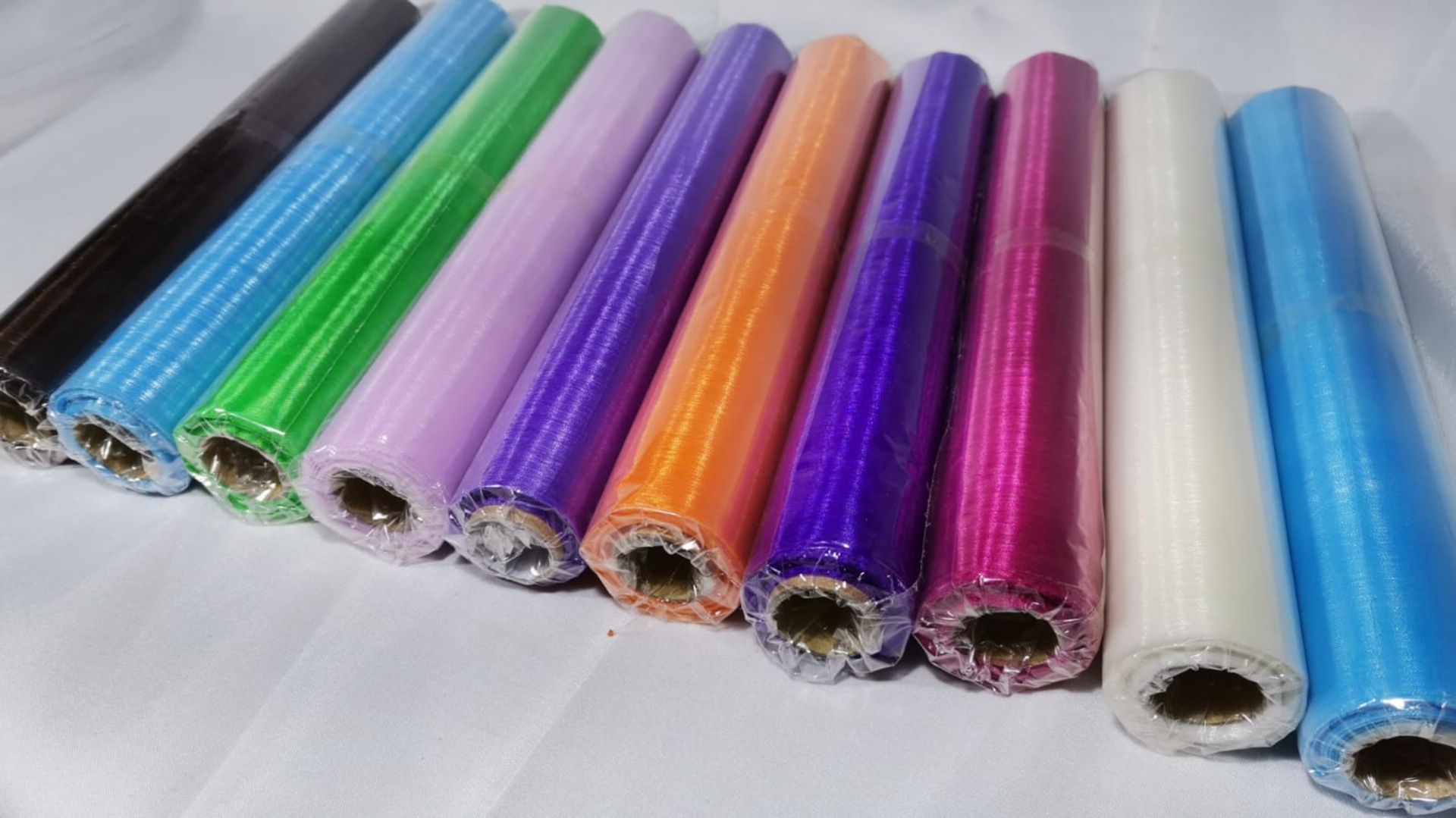 10 Rolls of 10m Mixed Colour Sheer Organza Material. RRP £70 - Image 3 of 3