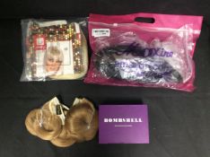 3x Mixed Items To Include Bombshell Hair Extentions, Blonde Wing, Black Wig