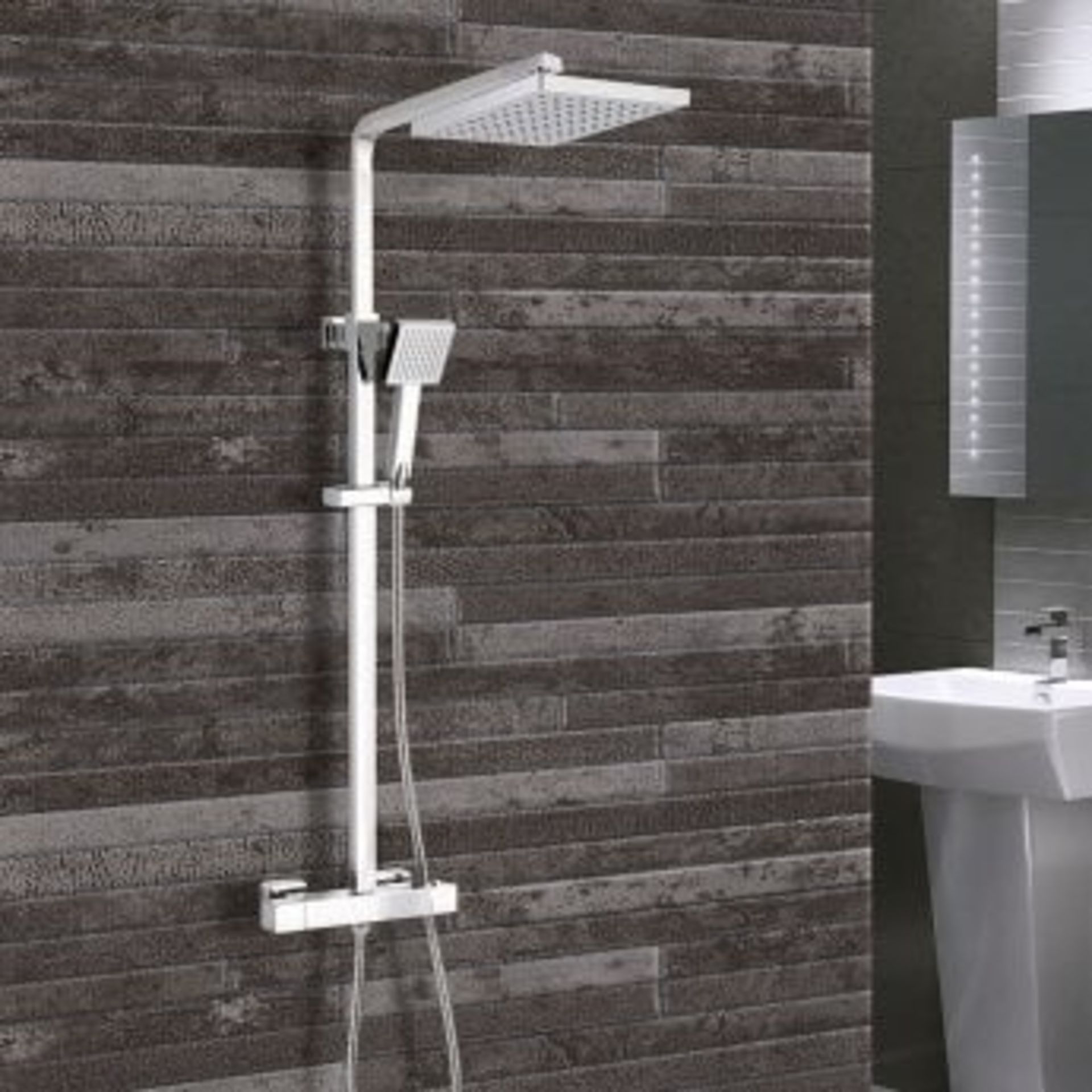 New (G33) Synergy Square Thermostatic Bar Mixer Shower with Shower Kit and Fixed Head - Chrome....