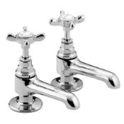 New (F50) Traditional Basin Pillar Taps - Chrome. Add Some Classic British Style To Your Bathro...