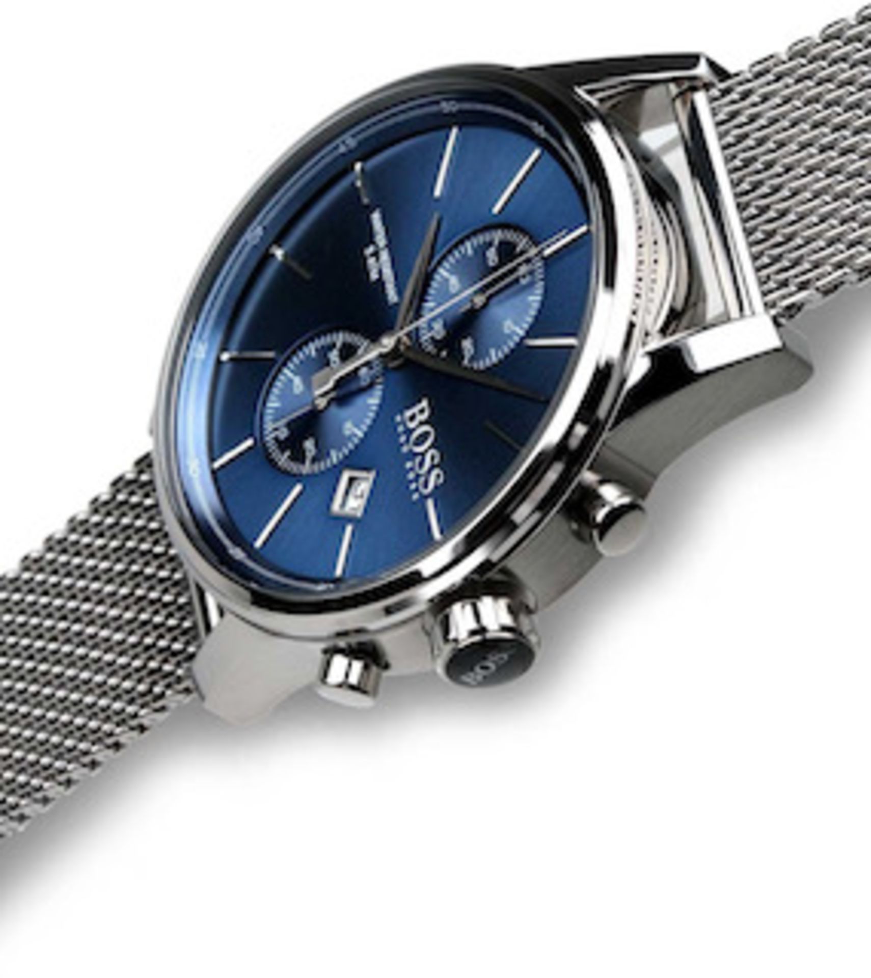 Hugo Boss 1513441 Men's Jet Blue Dial Silver Mesh Band Chronograph Watch - Image 2 of 5