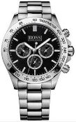 Men's Hugo Boss Ikon Black Dial Silver Bracelet Chronograph Watch 1512965 This Men's Hugo Boss