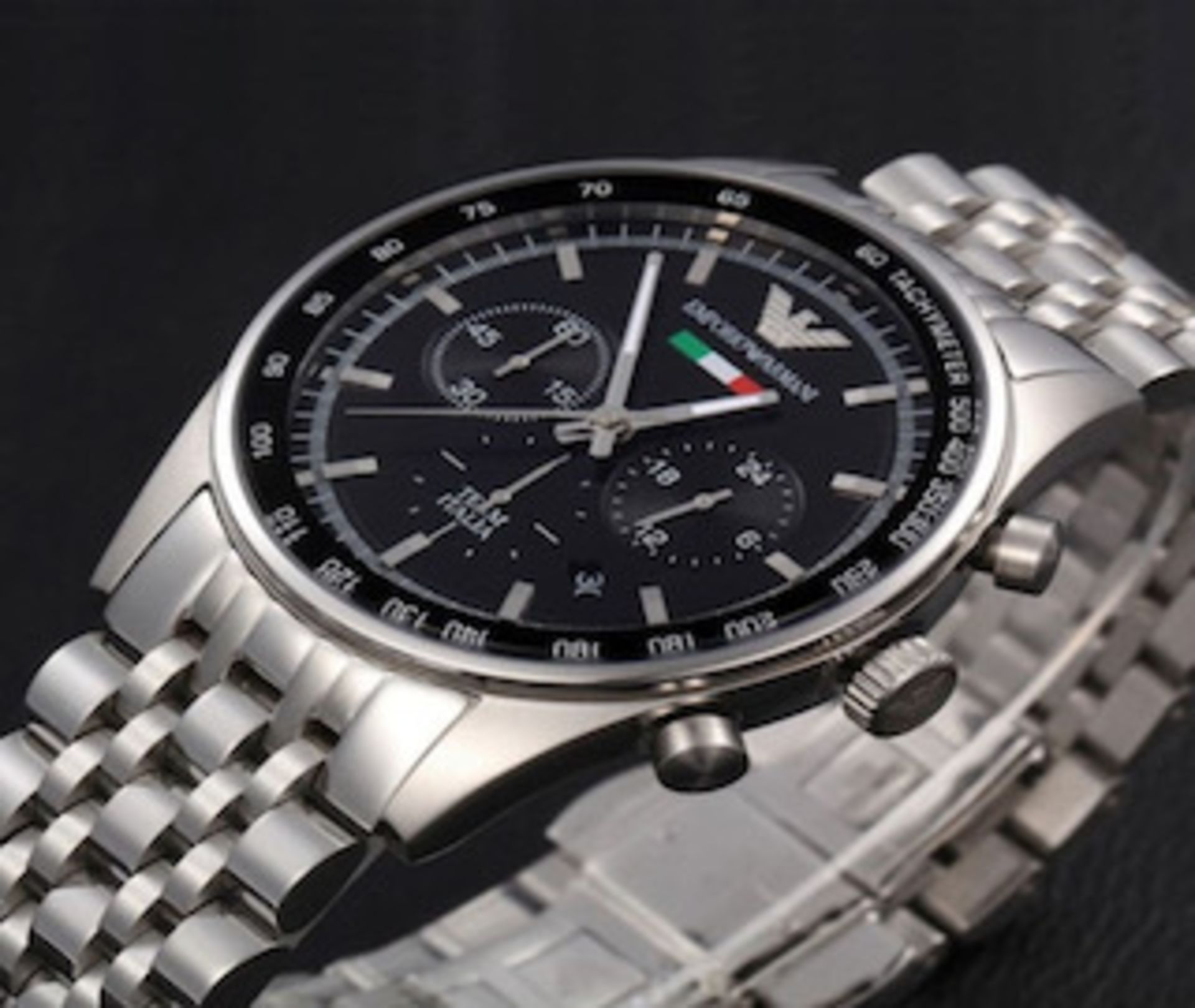 Men's Emporio Armani AR5983 Quartz Black Dial Stainless Steel Chronograph Watch - Image 3 of 9