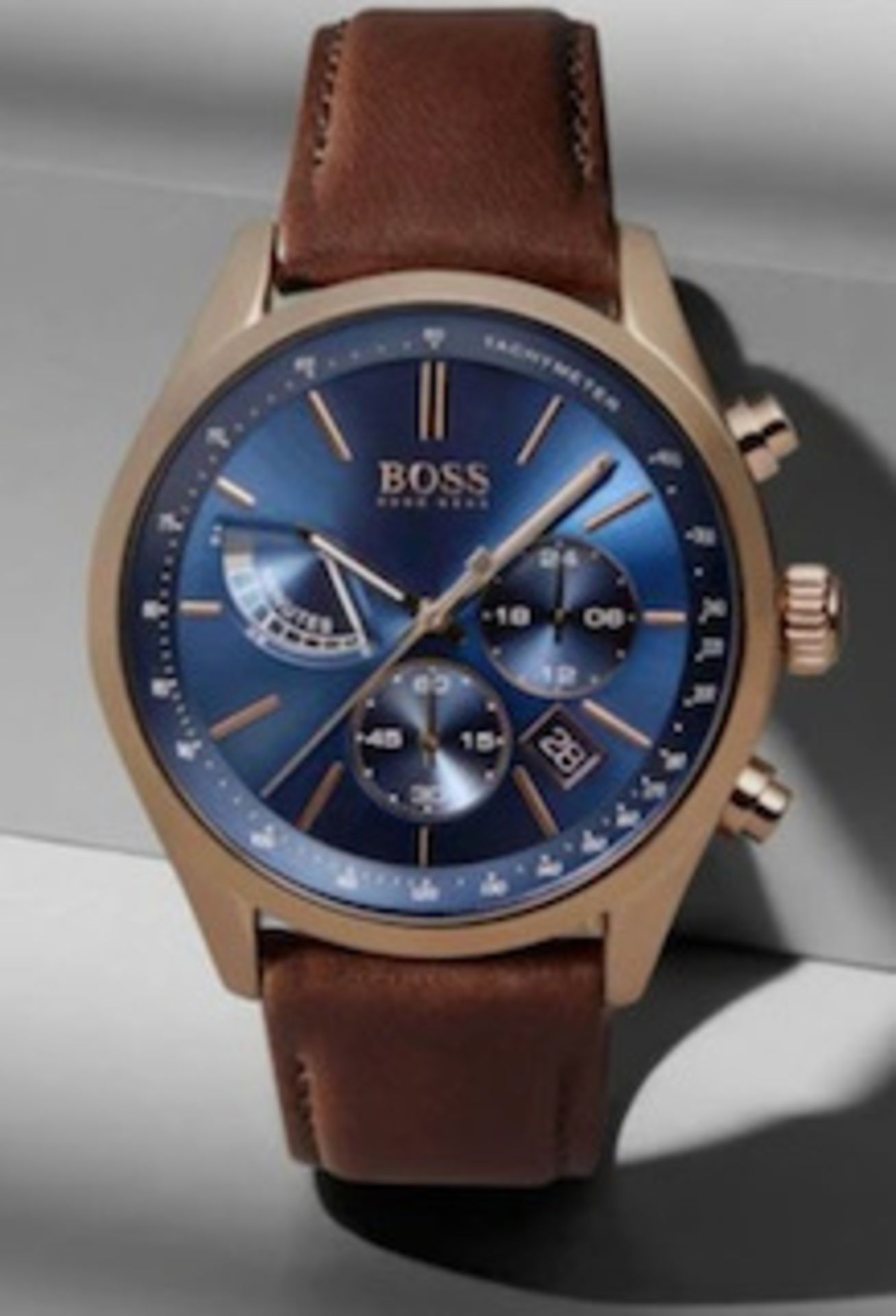 Hugo Boss 1513604 Men's Grand Prix Blue Dial Brown Leather Strap Chronograph Watch - Image 4 of 5