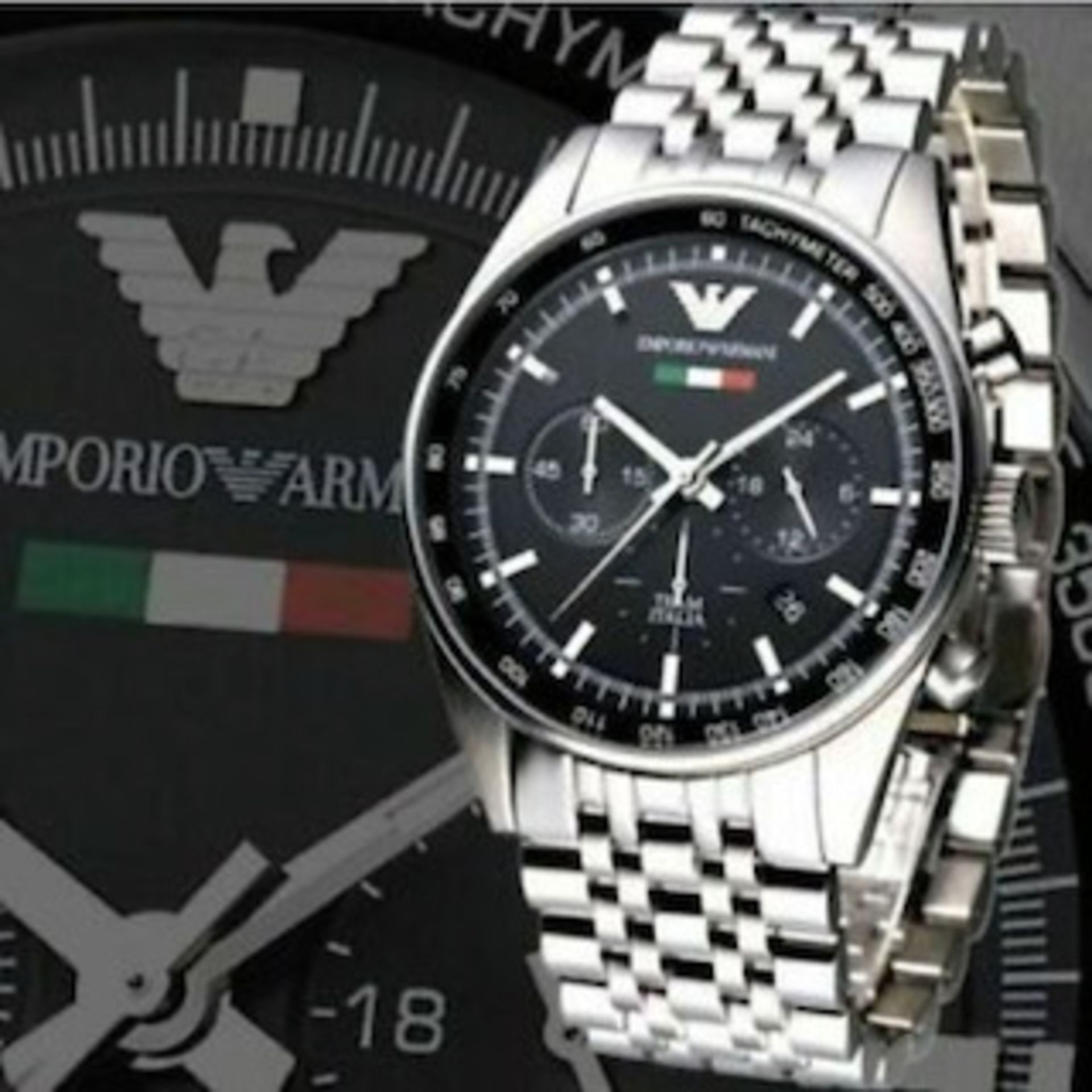 Men's Emporio Armani AR5983 Quartz Black Dial Stainless Steel Chronograph Watch - Image 2 of 9