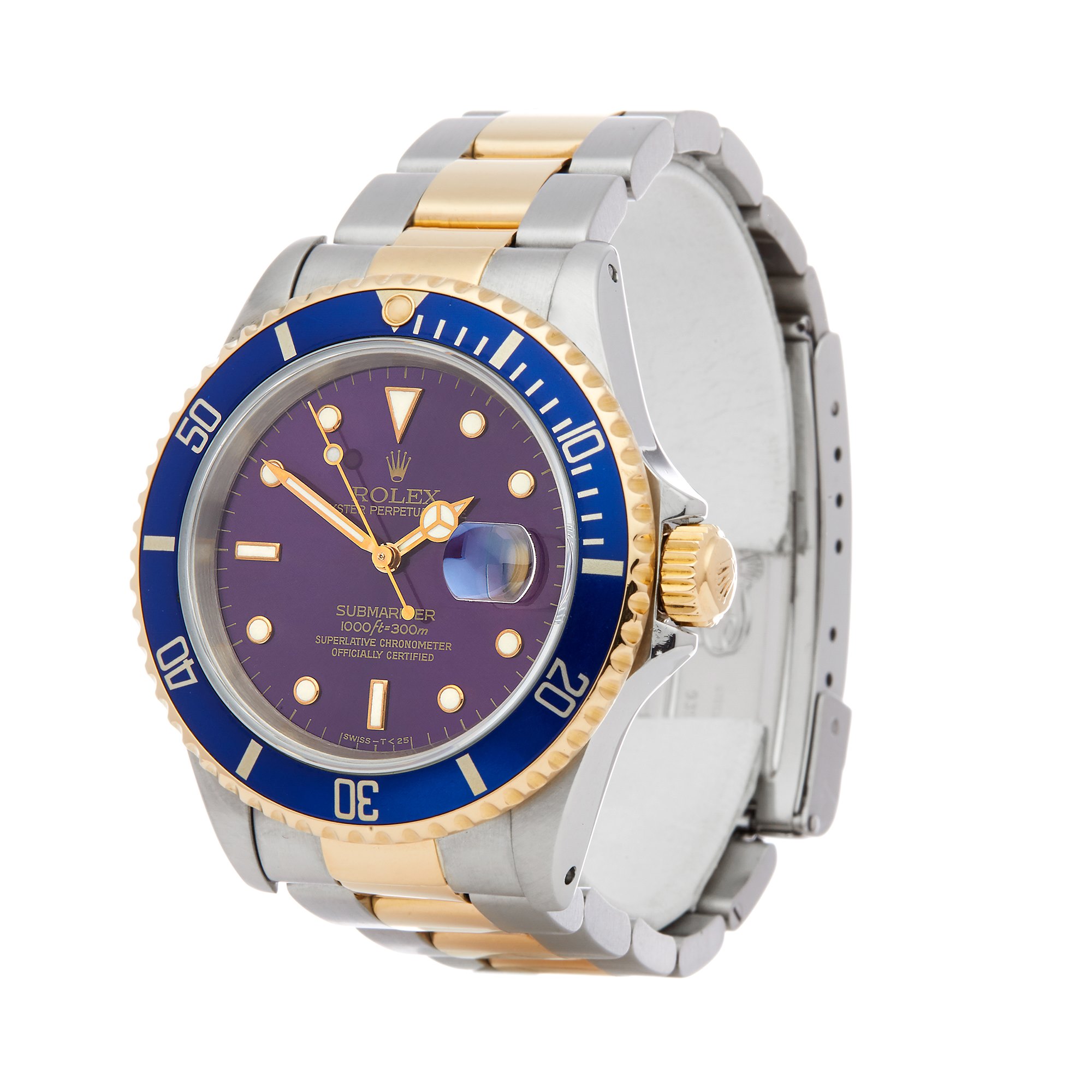 Rolex Submariner Date Purple Patina Dial 18K Yellow Gold & Stainless Steel Watch 16613 - Image 2 of 8