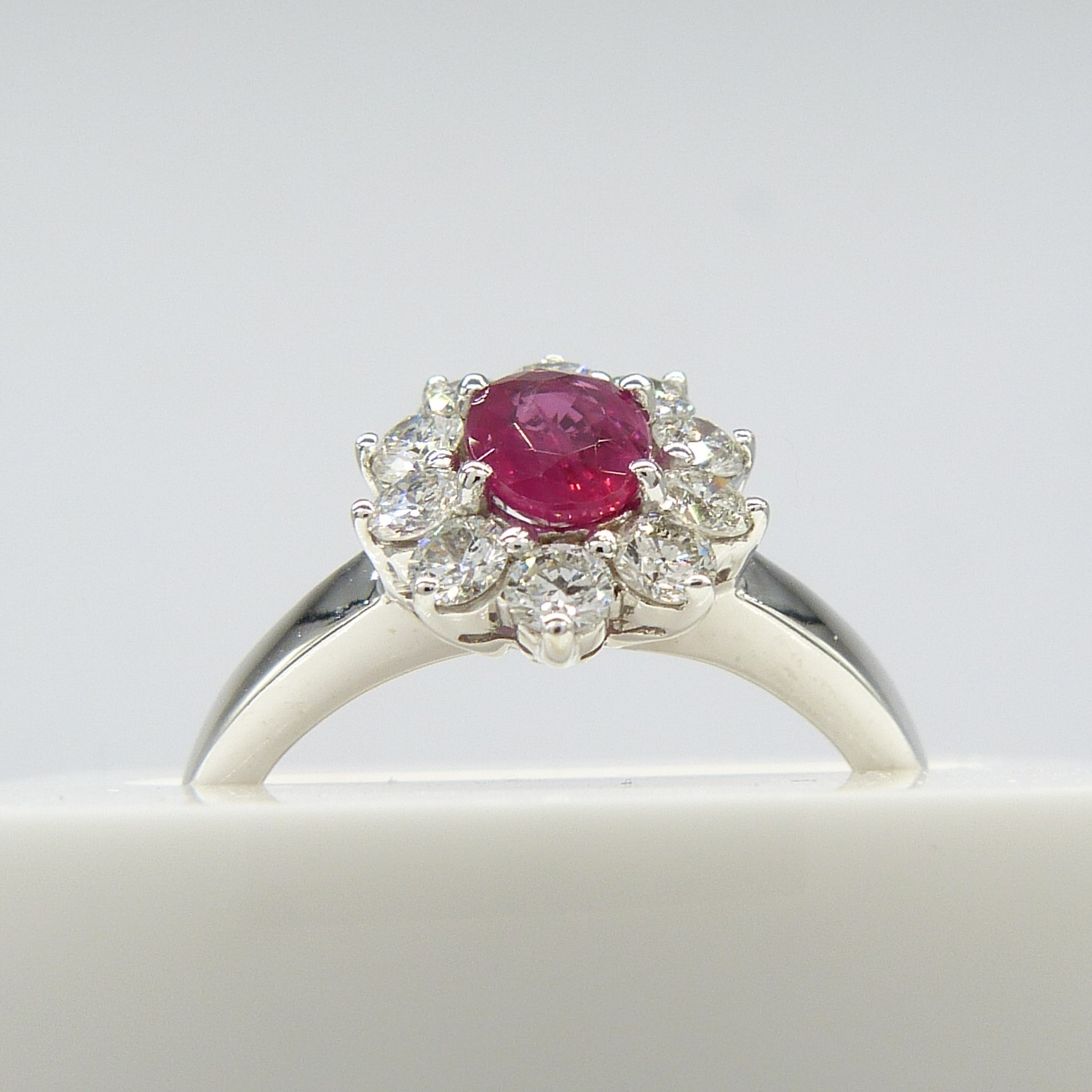 A ruby and diamond (F-G colour) cluster ring in 18ct white gold, with certificate - Image 9 of 10