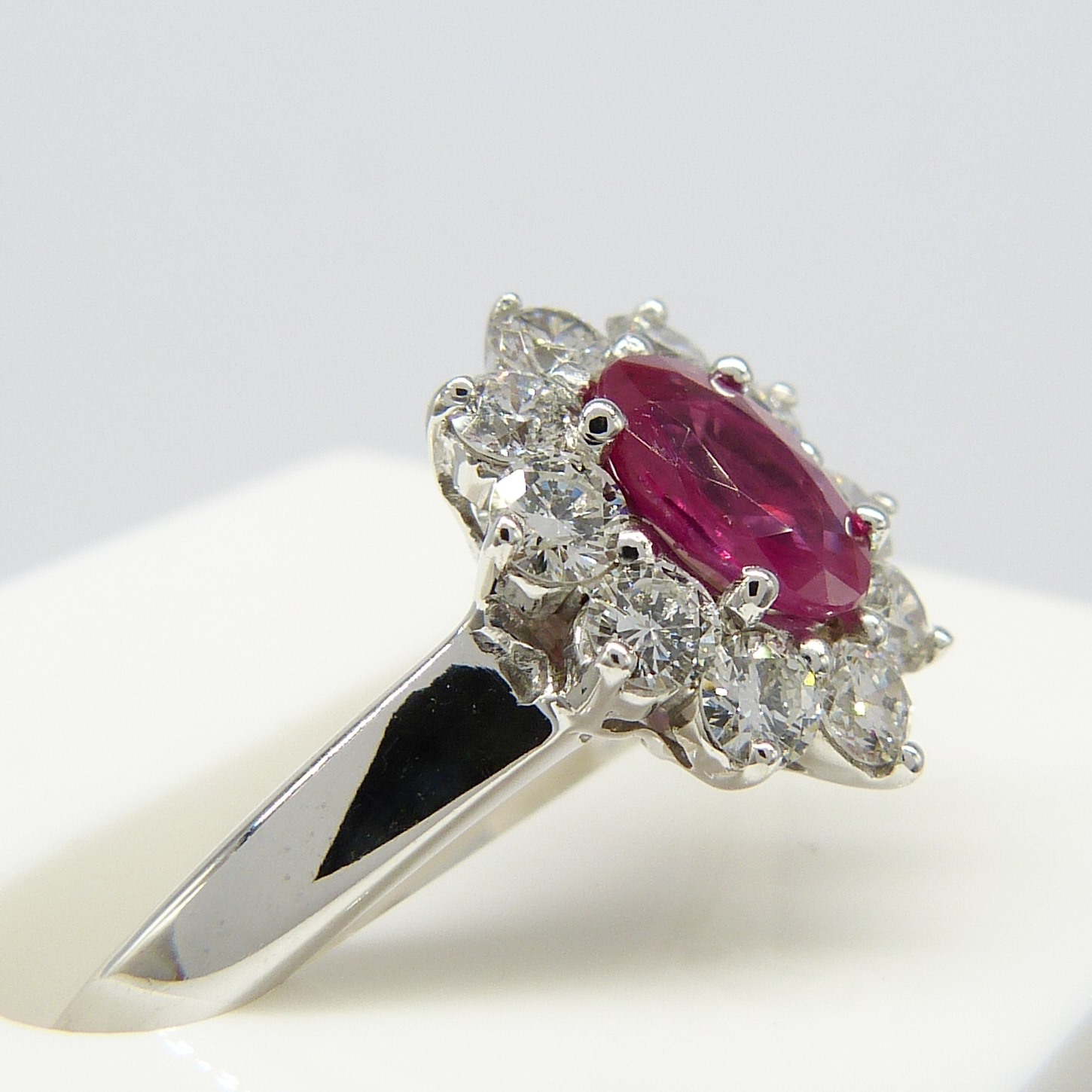 A ruby and diamond (F-G colour) cluster ring in 18ct white gold, with certificate - Image 3 of 10