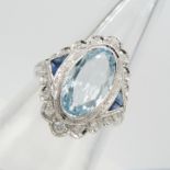 A Victorian-style 18ct white gold 1.99 carat aquamarine, diamond and sapphire cocktail ring