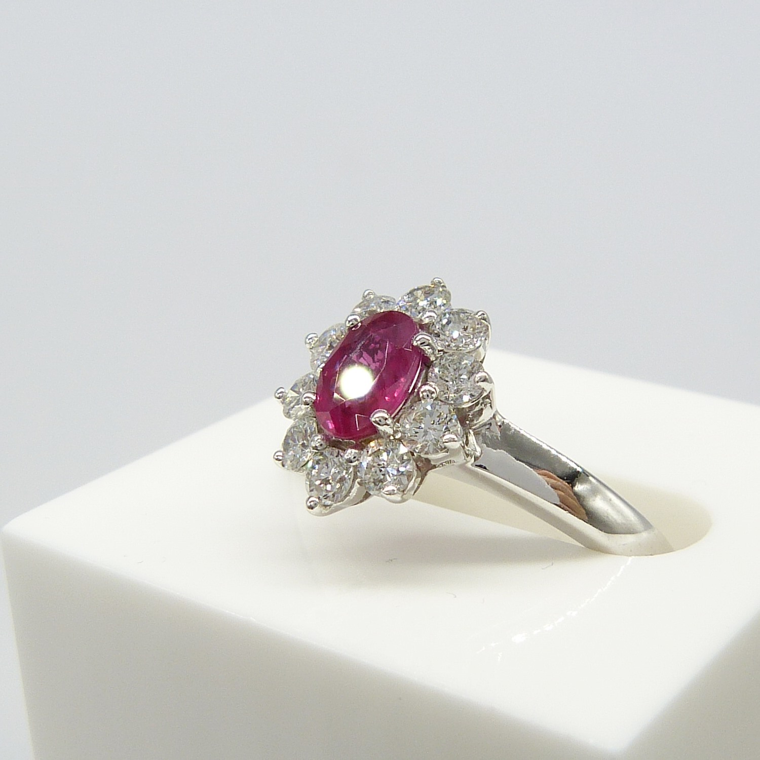 A ruby and diamond (F-G colour) cluster ring in 18ct white gold, with certificate - Image 6 of 10