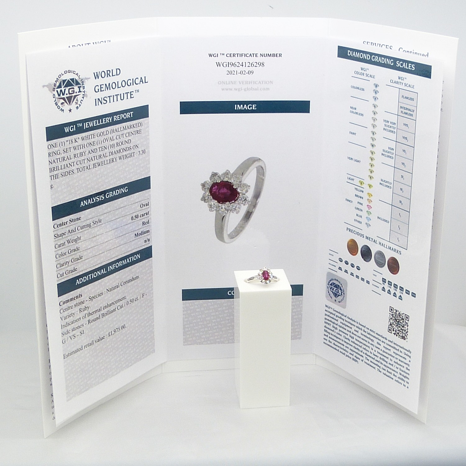 A ruby and diamond (F-G colour) cluster ring in 18ct white gold, with certificate - Image 5 of 10