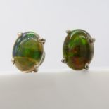 Cabochon-cut Ethiopian galaxy black opal studs in silver