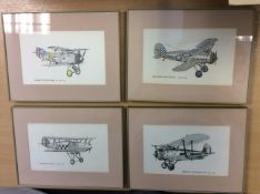 4 Vintage Retro Framed Aeroplane Prints