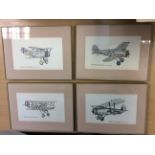 4 Vintage Retro Framed Aeroplane Prints