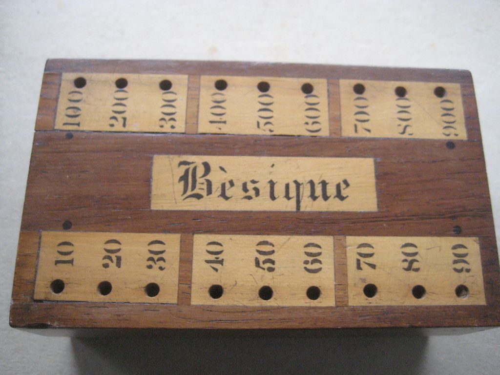 Vintage Besique Box with Various Gaming Markers