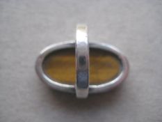 Vintage Silver Tigers Eye Stone Set Decorated Ring. Hallmarked for Edinburgh 1977.