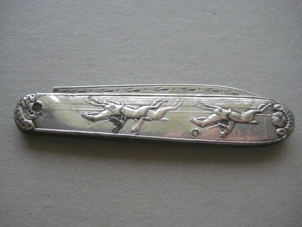 Rare George IV All Silver Hunting Decorated Silver Bladed Folding Fruit Knife - Image 9 of 9