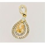 GIA Certified Fine 1.12ct diamond pendant yellow & white diamonds18K white gold