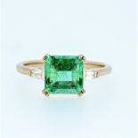 Certified 2.11 ct Natural High Quality Emerald and Diamonds 18K White Gold Ring