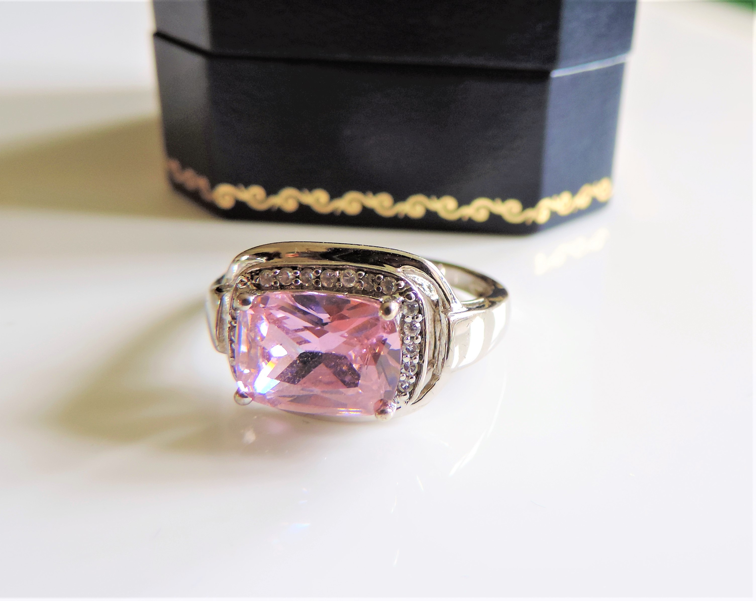 Sterling Silver 4ct Pink & White Topaz Ring New with Gift Box