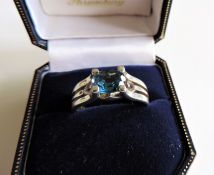 Sterling Silver 1.1 ct Deep Blue Topaz Ring