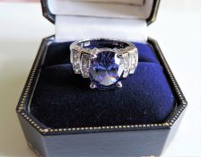 Sterling Silver Tanzanite & Diamonique Ring New with Gift Box