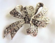 Antique Art Nouveau Marcasite Brooch 2.5 icnhes wide