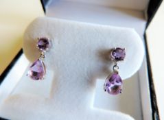 Sterling Silver 2.5ct Amethyst Drop Earrings New with Gift Box