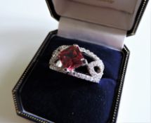 Sterling Silver Ruby & Diamonique Ring New with Gift Box