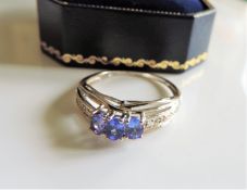 Sterling Silver Tanzanite & Topaz Ring New with Gift Box