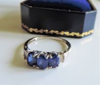 Sterling Silver Tanzanite & Sapphire Ring New with Gift Box