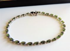 Sterling Silver 7ct Green Tourmaline Tennis Bracelet New with Gift Box