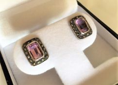 Sterling Silver 3.2 carat Amethyst Earrings New with Gift Box