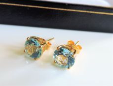 Gold on Sterling Silver 4ct Blue Topaz Stud Earrings New with Gift Box