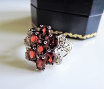 Sterling Silver 1.75 ct Garnets & Diamonds Ring New with Gift Box