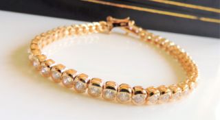 Gold on Sterling Silver 4.84 ct White Topaz Tennis Bracelet New with Gift Box