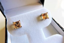 Sterling Silver 2.6ct Citrine Stud Earrings New with Gift Box