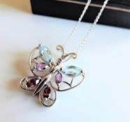 Sterling Silver 1.9ct Gemstone Butterfly Necklace New with Gift Box