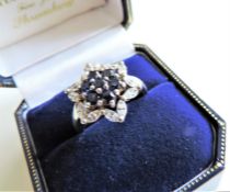 Sterling Silver Sapphire Cluster Ring New with Gift Box