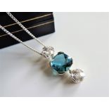 Sterling Silver 12.5 ct Blue and White Topaz Pendant Necklace