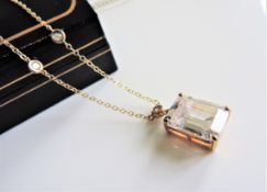 Gold on Silver 8ct White Emerald Cut Topaz Pendant Necklace