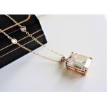 Gold on Silver 8ct White Emerald Cut Topaz Pendant Necklace