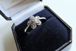 Sterling Silver White Sapphire Flower Cluster Ring New with Gift Box