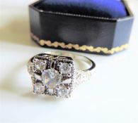 Sterling Silver Art Deco Style White Sapphire Ring New with Gift Box