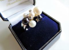 Sterling Silver Cultured Pearl Cluster Ring New with Gift Box