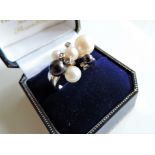 Sterling Silver Cultured Pearl Cluster Ring New with Gift Box